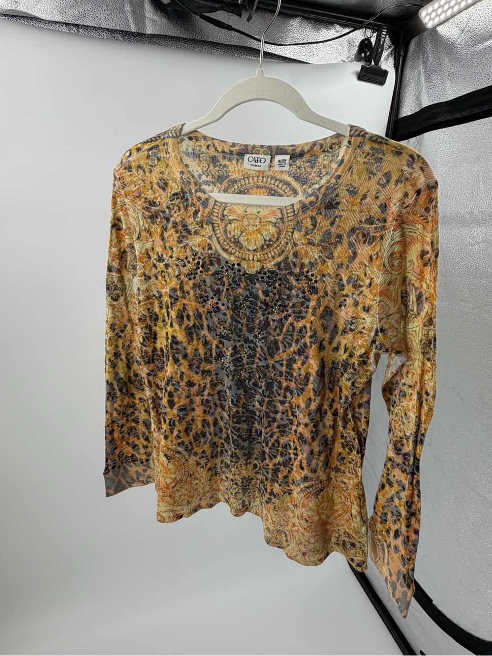 Cato Woman Multicolor Animal Print Rhinestone Knit Top Long Sleeve 18/20W